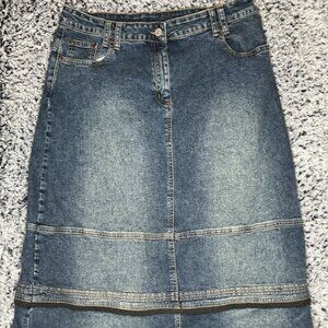 Carolina Blues Skirt Womens Sz 14 Blue Denim Jean Long Tiered Ruffle VTG Western